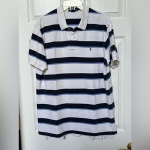 Men’s Sz. XL Polo Ralph Lauren Blue & White Striped 100% Cotton Pique Mesh Shirt